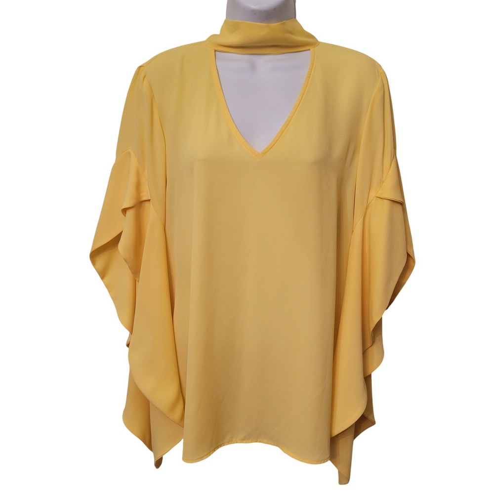 Joseph Ribkoff 8 Blouse Yellow Tie Neck Bell Sleeve SUNSHINE Draped Classy Glam